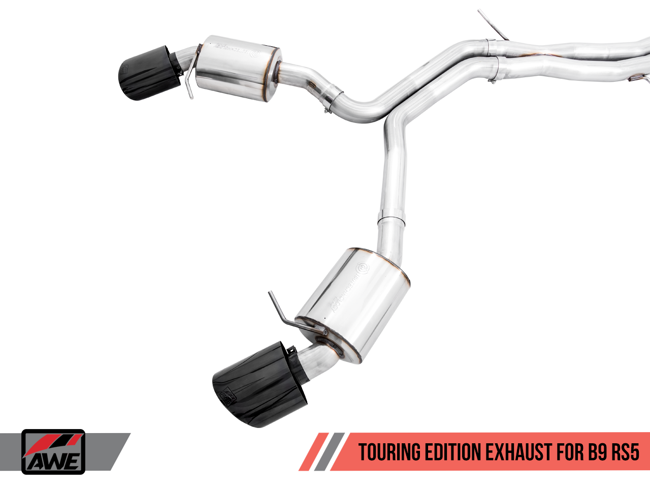 AWE Touring Edition Exhaust for Audi B9 RS 5 - Resonated for Performance Catalysts - Diamond Black RS-style Tips