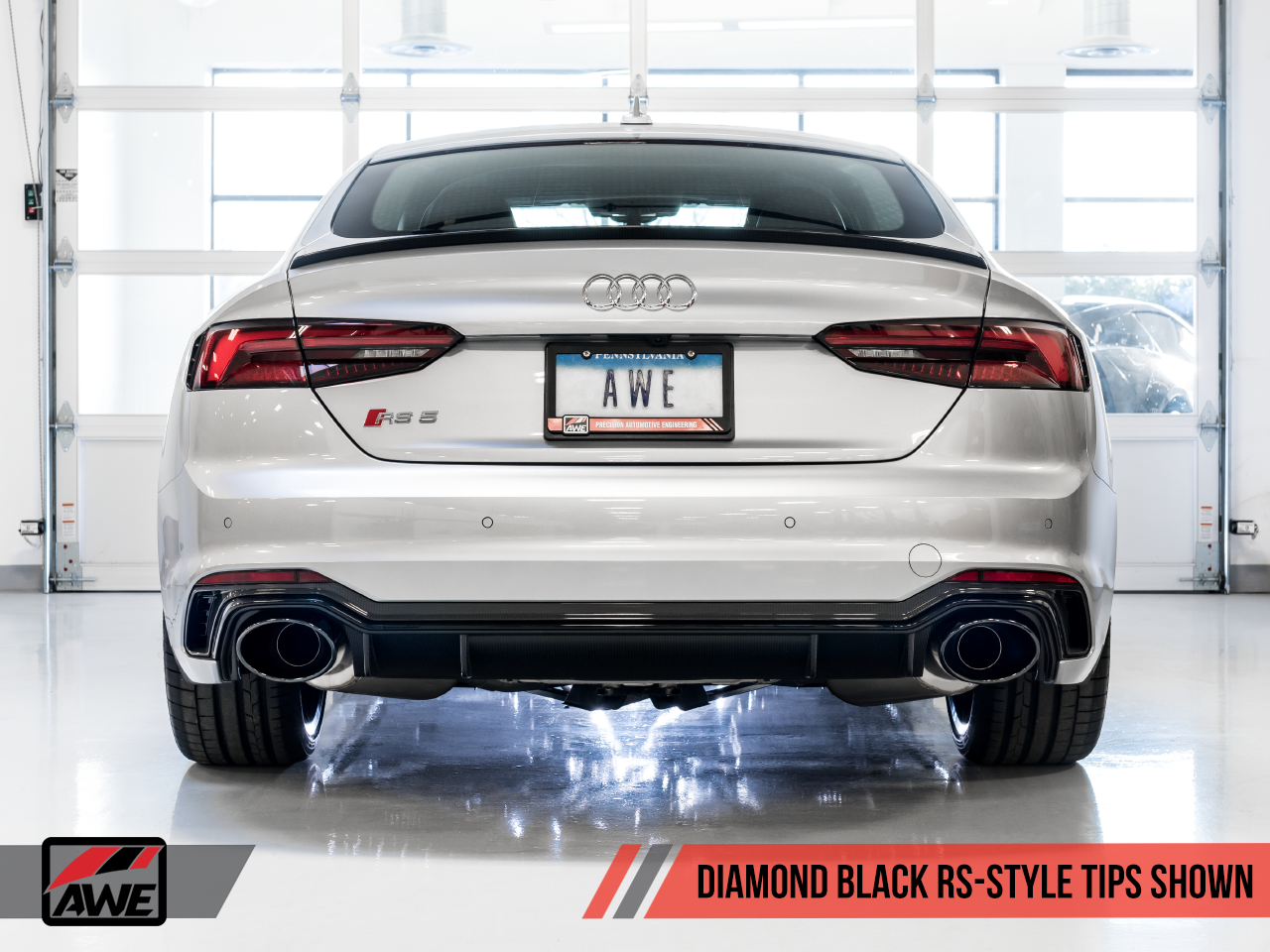 AWE Touring Edition Exhaust for Audi B9 RS 5 Sportback - Resonated for Performance Catalysts - Diamond Black RS-style Tips