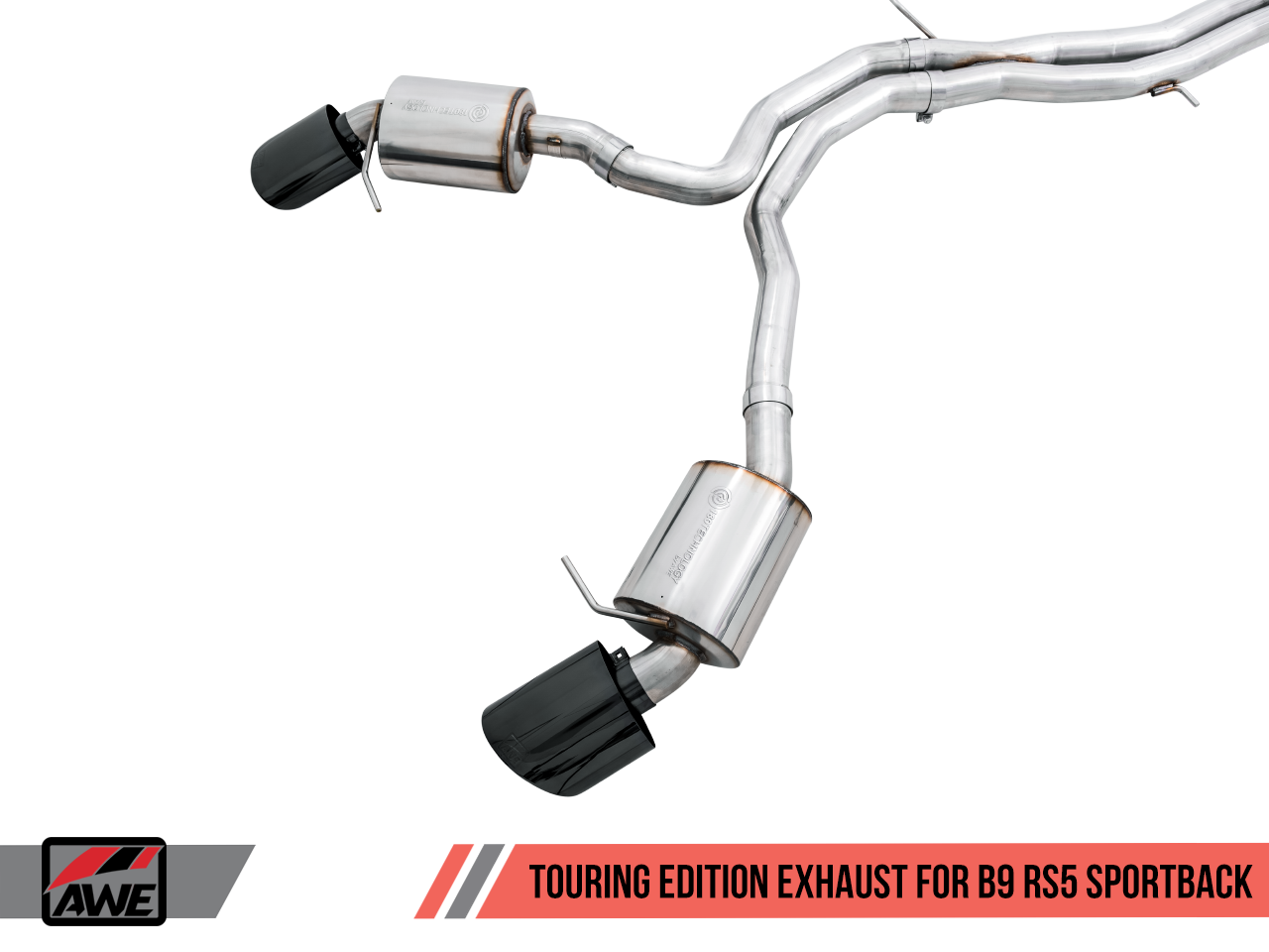 AWE Touring Edition Exhaust for Audi B9 RS 5 Sportback - Resonated for Performance Catalysts - Diamond Black RS-style Tips