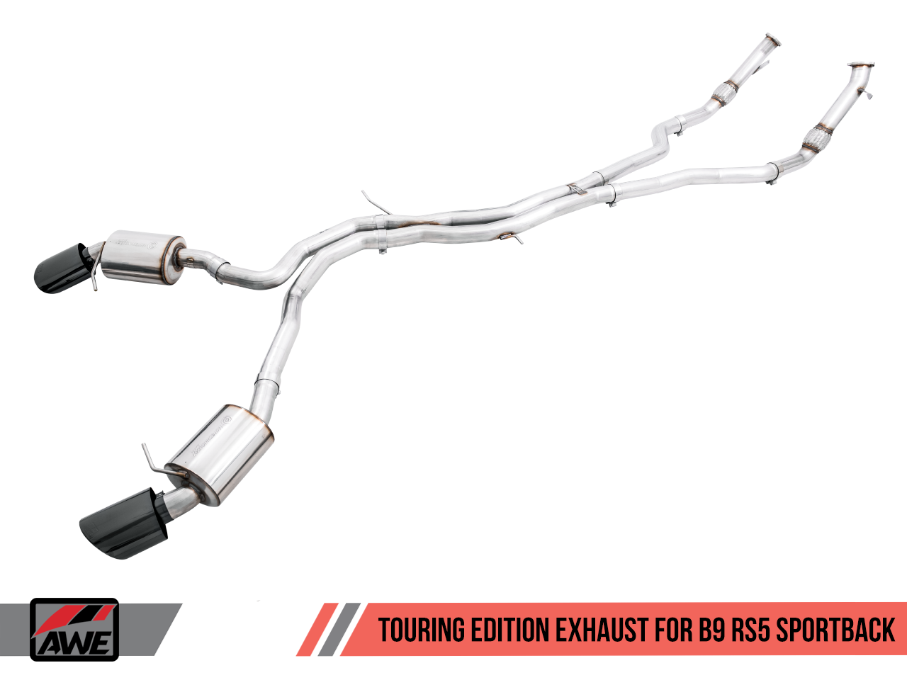 AWE Touring Edition Exhaust for Audi B9 RS 5 Sportback - Resonated for Performance Catalysts - Diamond Black RS-style Tips