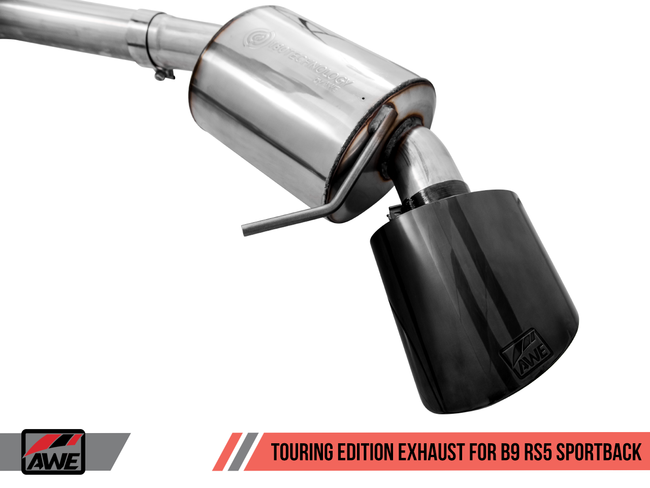 AWE Touring Edition Exhaust for Audi B9 RS 5 Sportback - Resonated for Performance Catalysts - Diamond Black RS-style Tips