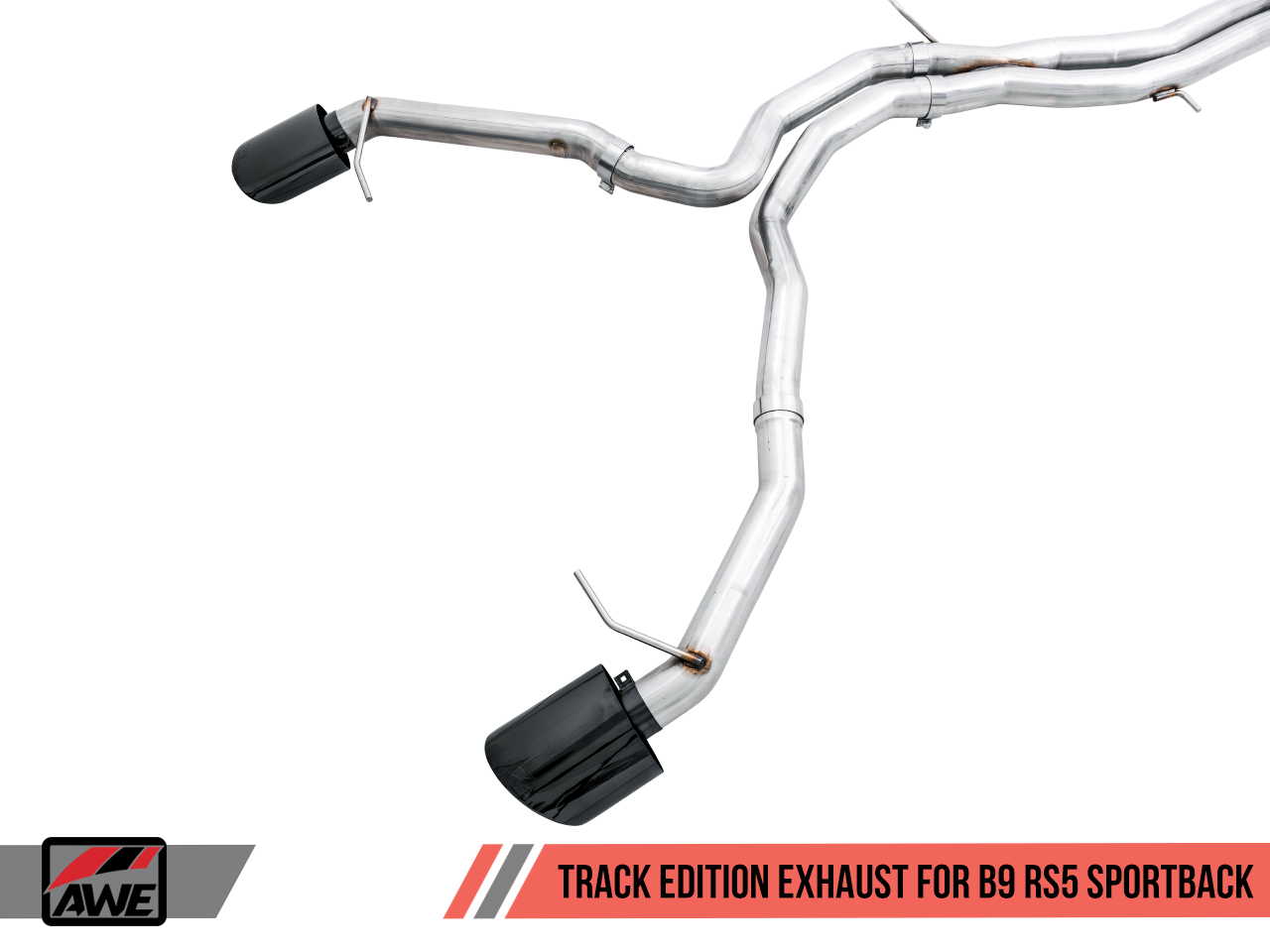 AWE Track Edition Exhaust for Audi B9 RS 5 Sportback - Resonated for Performance Catalysts - Diamond Black RS-style Tips