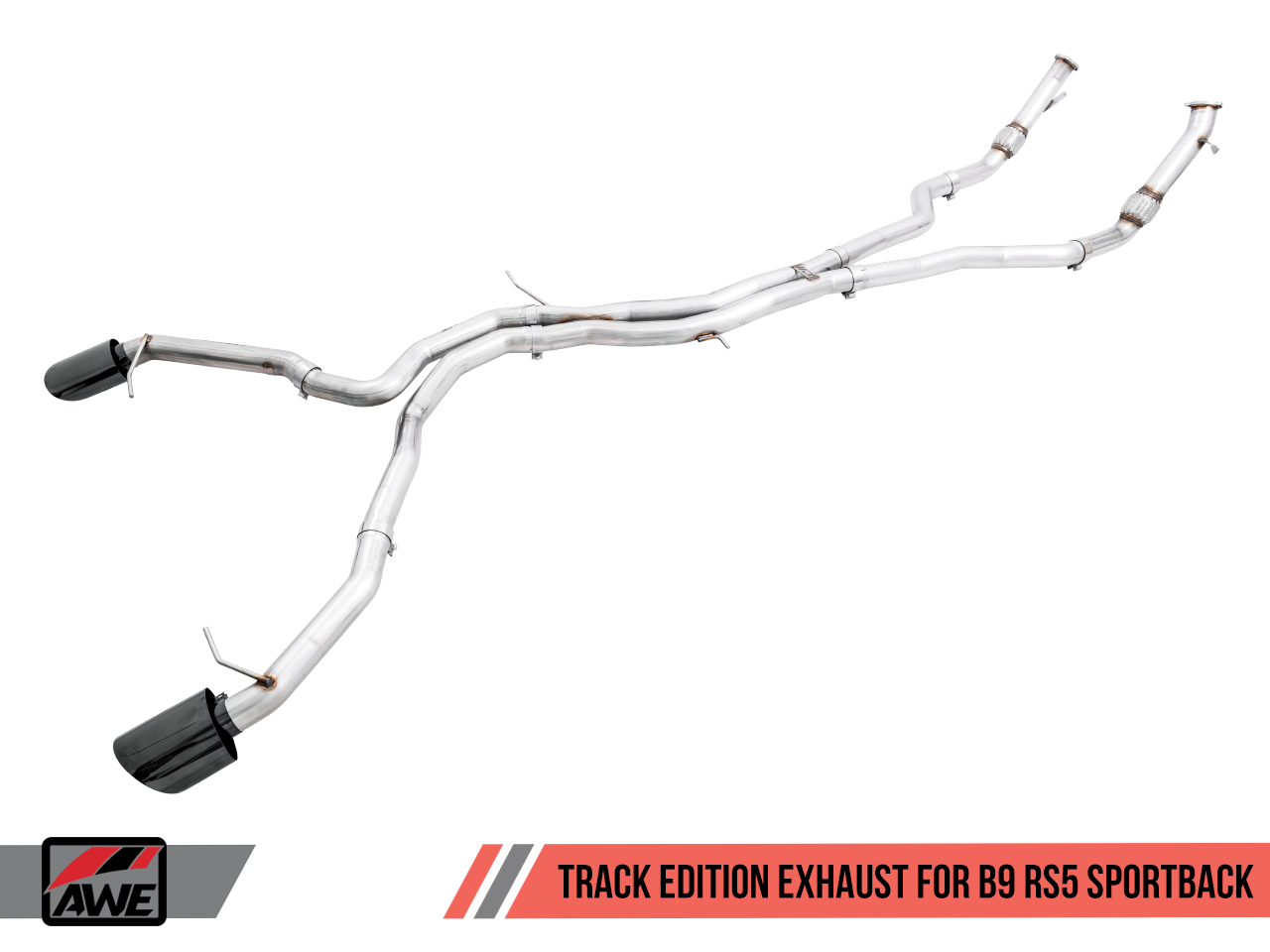 AWE Track Edition Exhaust for Audi B9 RS 5 Sportback - Resonated for Performance Catalysts - Diamond Black RS-style Tips