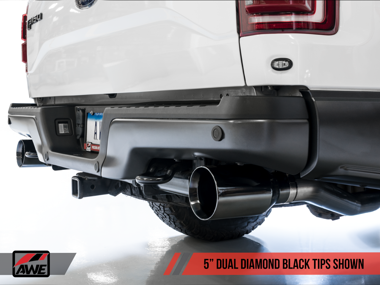 AWE 0 FG Exhaust for Gen 2 Ford Raptor (Resonated Peformance Cat-back) - Diamond Black 5" Tips