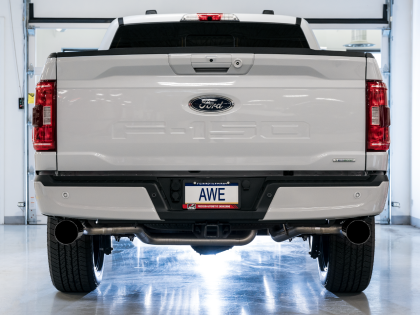 AWE 0FG Dual Split Rear Exhaust for '21+ Ford F-150 - 5" Diamond Black Tips