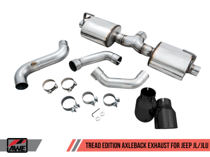 AWE Tread Edition Axleback Dual Exhaust for Jeep JL/JLU 3.6L/2.0T - Diamond Black Tips - 0