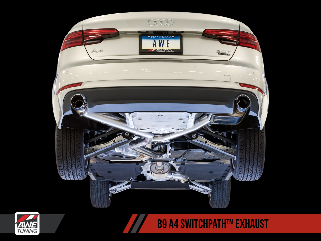 AWE SwitchPath™ Exhaust for B9 A4, Dual Outlet - Chrome Silver Tips (includes DP and SwitchPath Remote)