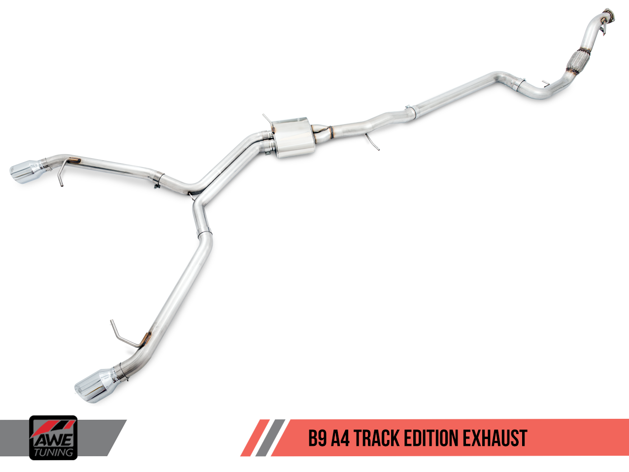 AWE Track Edition Exhaust for B9 A4, Dual Outlet - Chrome Silver Tips (includes DP)