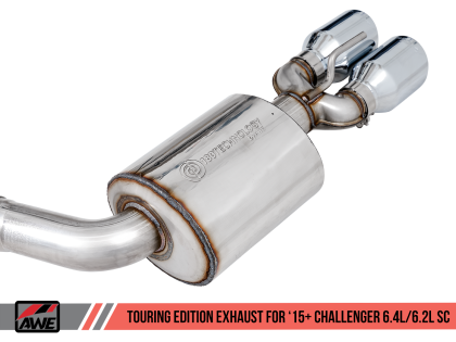 AWE Touring Edition Exhaust for 15+ Challenger 6.4 / 6.2 SC - Non-Resonated - Chrome Silver Quad Tips