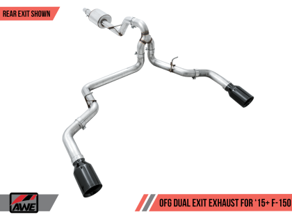 AWE 0FG Dual Exit Exhaust for '15-'20 F-150 - 5" Diamond Black Tips