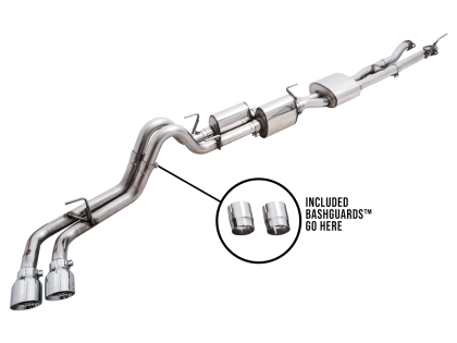 AWE 0FG Exhaust with BashGuard for 3rd Gen Tacoma - Dual Chrome Silver Tips