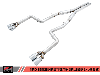 AWE Track Edition Exhaust for 15+ Challenger 6.4 / 6.2 SC - Chrome Silver Quad Tips