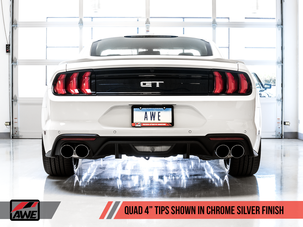 AWE Track Edition Cat-back Exhaust for the 2018+ Mustang GT - Quad Chrome Silver Tips