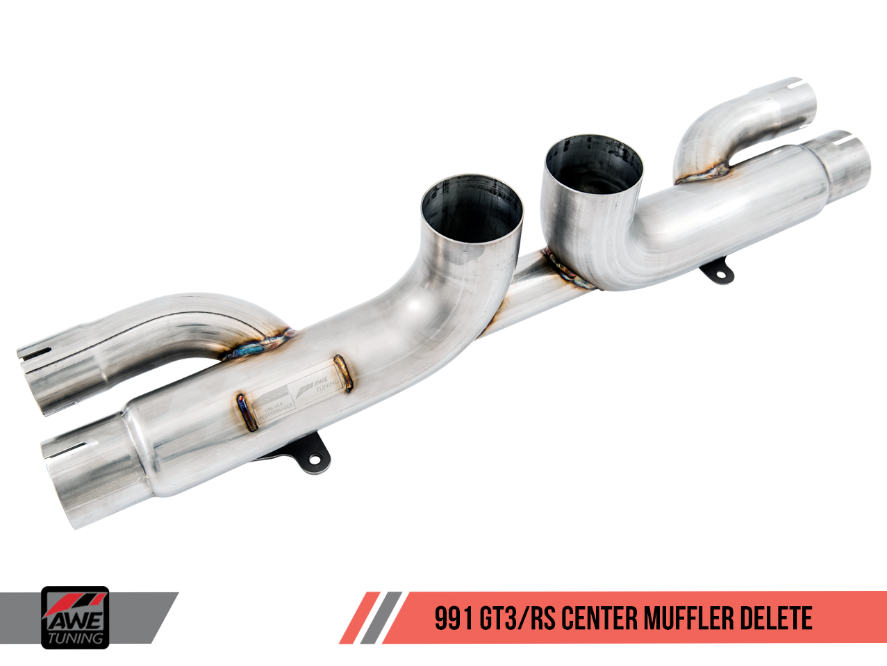 AWE Center Muffler Delete for Porsche 991.1 / 991.2 GT3 / RS - Chrome Silver Tips