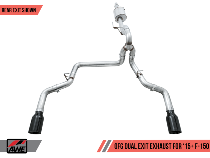 AWE 0FG Dual Exit Exhaust for '15-'20 F-150 - 5" Diamond Black Tips