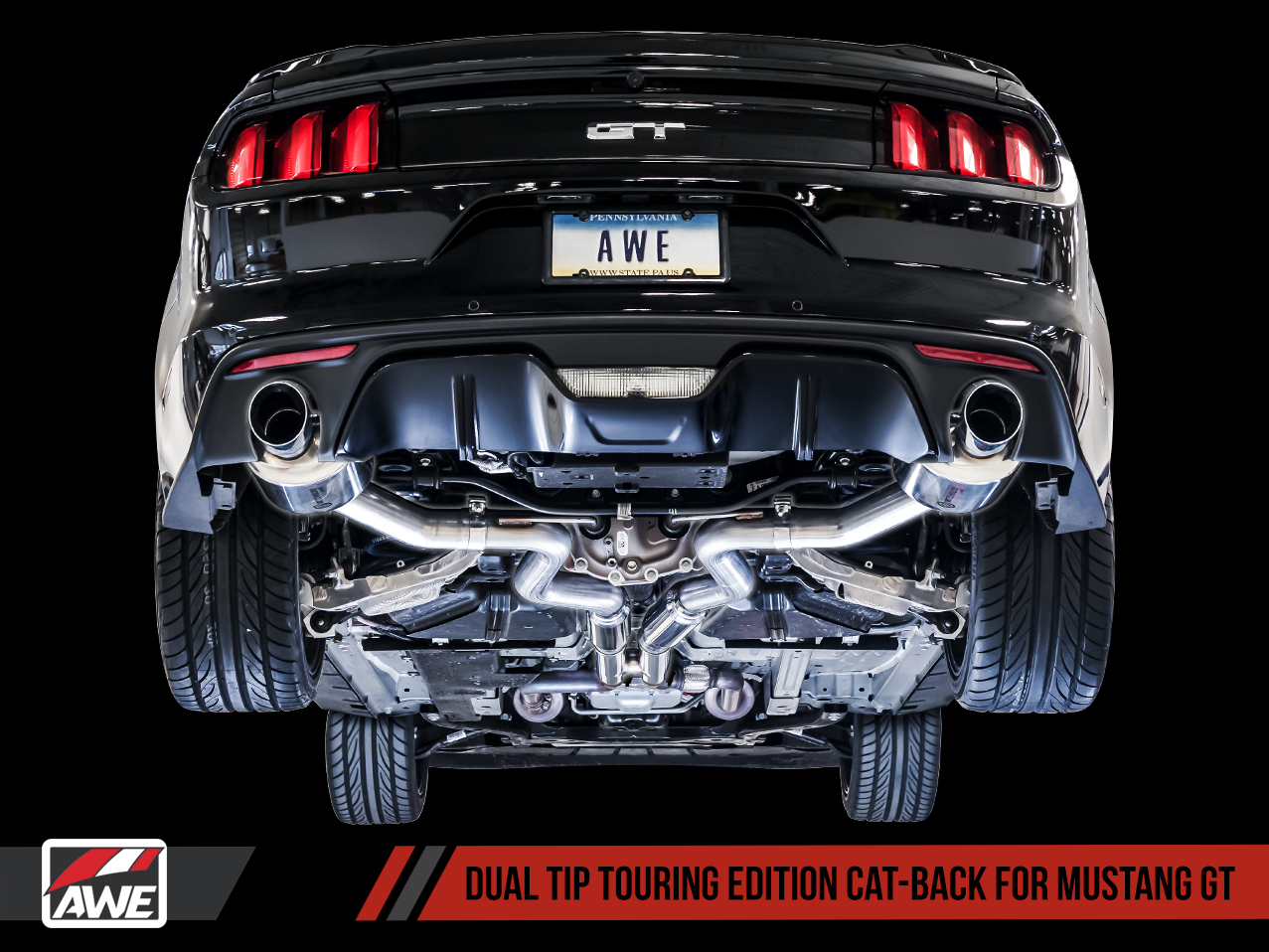 AWE Touring Edition Cat-back Exhaust for S550 Mustang GT - Chrome Silver Tips