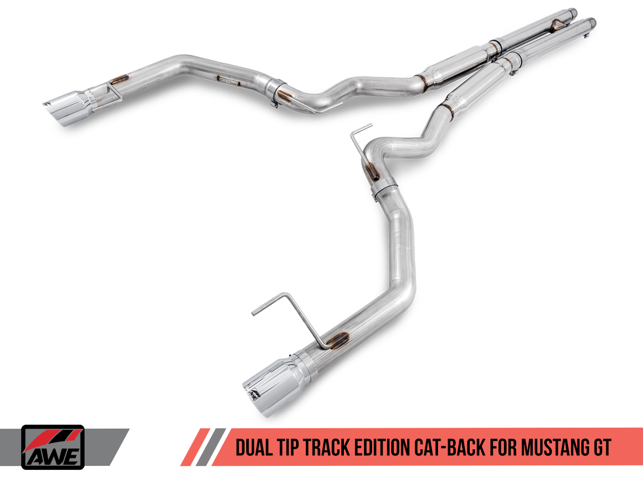 AWE Track Edition Cat-back Exhaust for S550 Mustang GT - Chrome Silver Tips