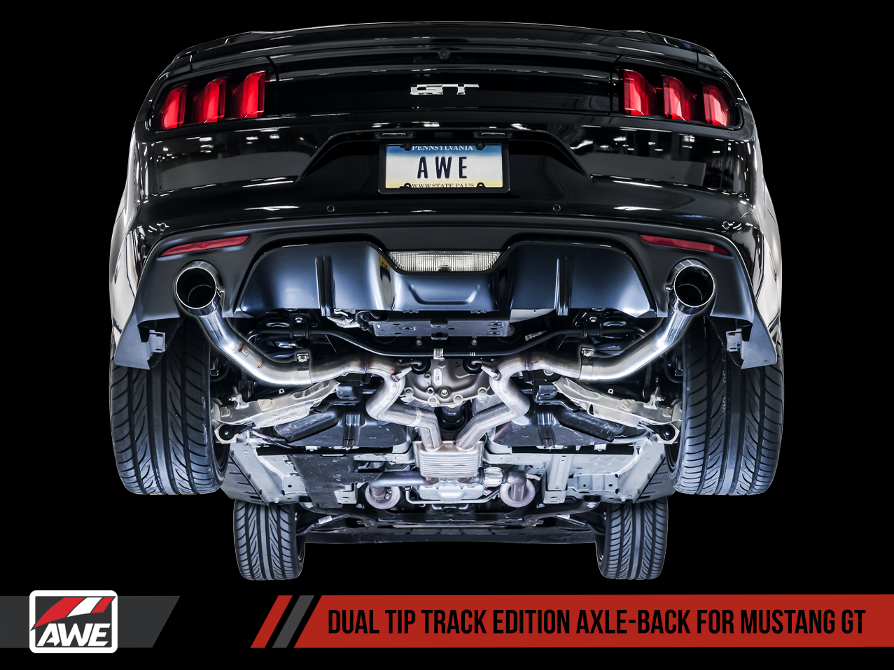 AWE Track Edition Cat-back Exhaust for S550 Mustang GT - Diamond Black Tips