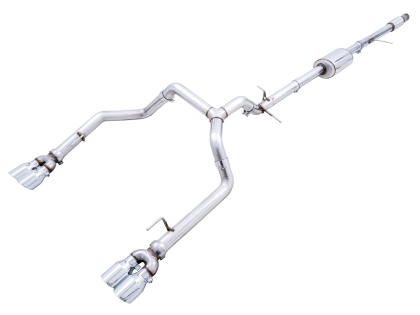 AWE 0FG Catback Split Rear Exit Exhaust for 4th Gen Silverado/Sierra 1500 5.3L (With Bumper Cutouts) - Quad Chrome Silver Tips