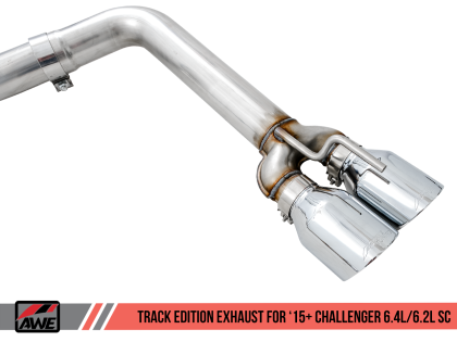 AWE Track Edition Exhaust for 15+ Challenger 6.4 / 6.2 SC - Chrome Silver Quad Tips