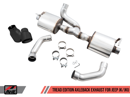 AWE Tread Edition Axleback Dual Exhaust for Jeep JK/JKU 3.6L - Diamond Black Tips - 0