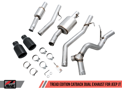 AWE Tread Edition Catback Dual Exhaust for Jeep JT 3.6L - Diamond Black Tips