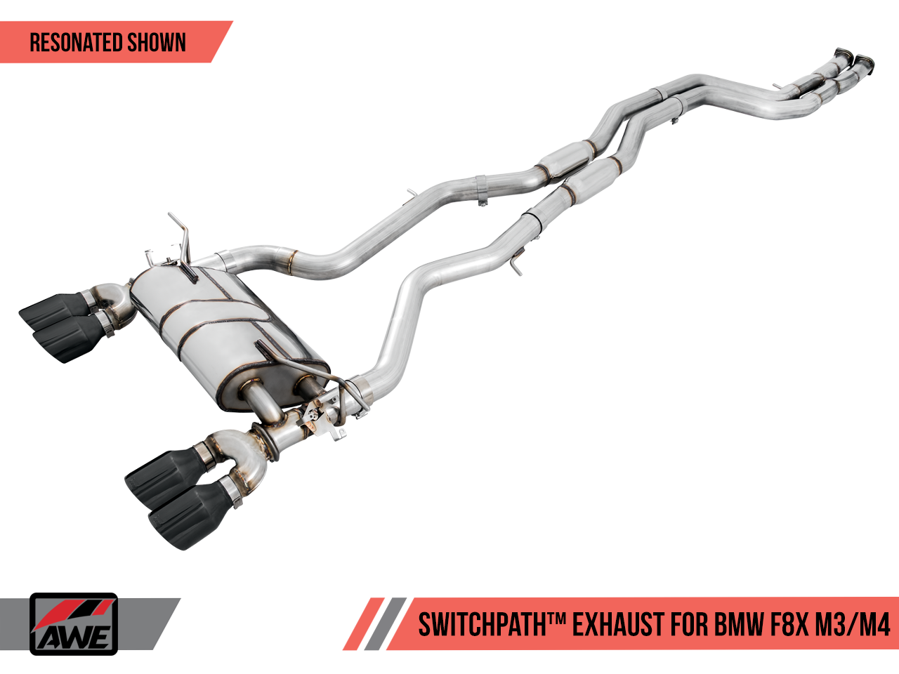 AWE Resonated SwitchPath™ Exhaust for BMW F8X M3 / M4 -- Chrome Silver Tips (102mm)