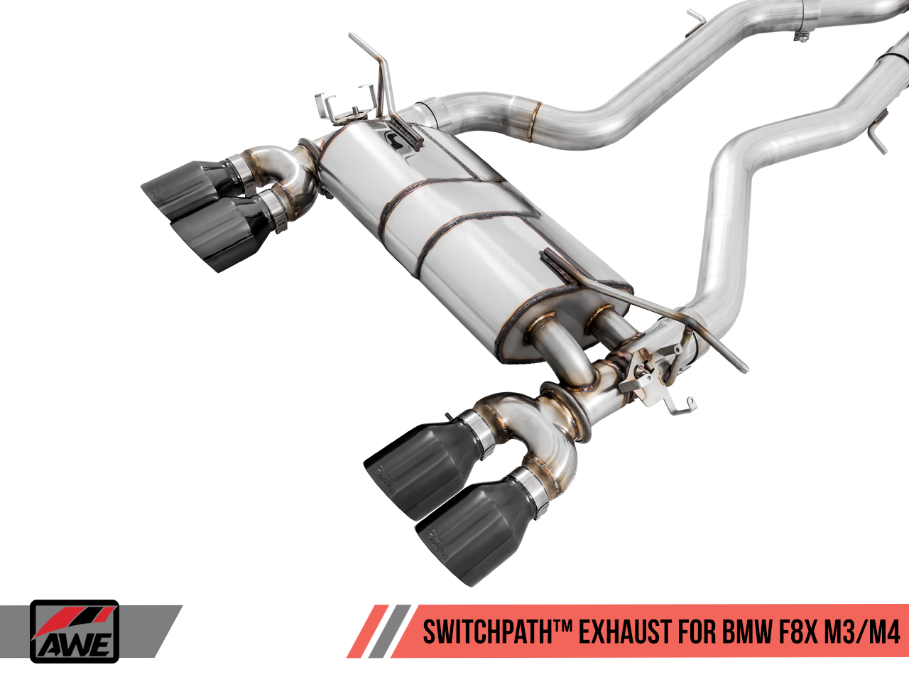 AWE Non Resonated SwitchPath™ Exhaust for BMW F8X M3 / M4 -- Diamond Black Tips (90mm)