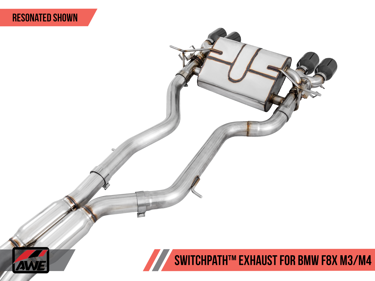 AWE Non Resonated SwitchPath™ Exhaust for BMW F8X M3 / M4 -- Diamond Black Tips (90mm)