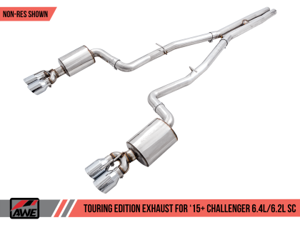 AWE Touring Edition Exhaust for 15+ Challenger 6.4 / 6.2 SC - Non-Resonated - Chrome Silver Quad Tips