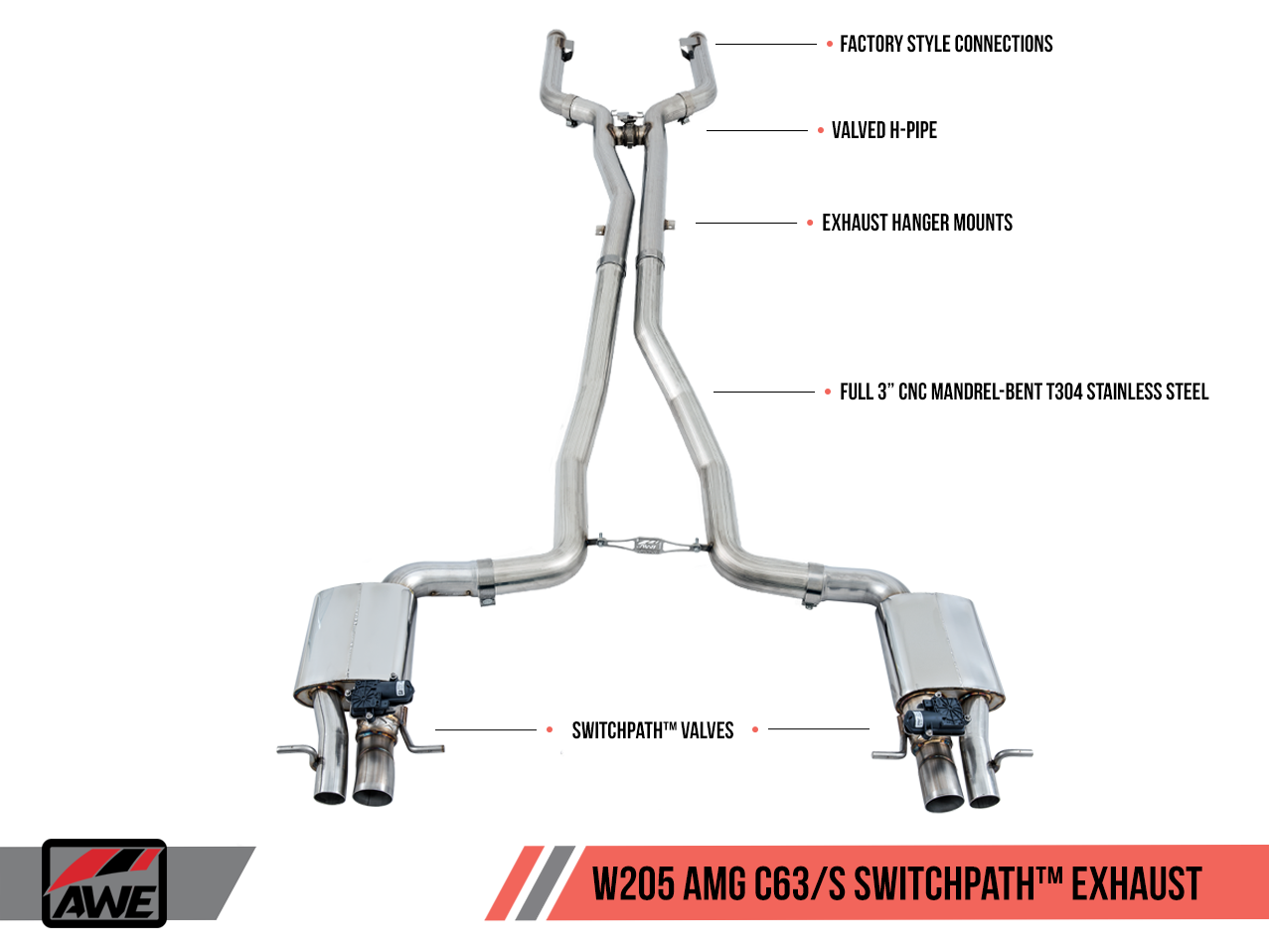 AWE SwitchPath™ Exhaust System for Mercedes-Benz W205 AMG C63/S Coupe - Non-Dynamic Performance Exhaust cars (no tips)