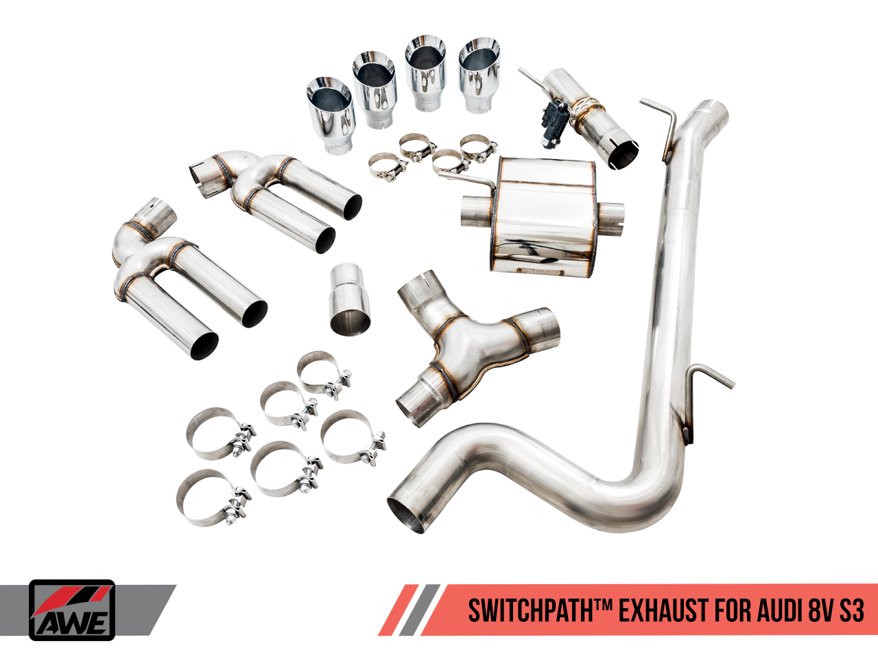 AWE SwitchPath™ Exhaust for Audi 8V S3 - Chrome Silver Tips, 102mm