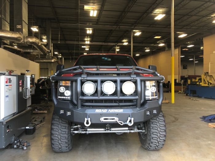 Road Armor 11-16 Ford F-250 Stealth Front Winch Bumper w/Intimidator Guard - Tex Blk - 0