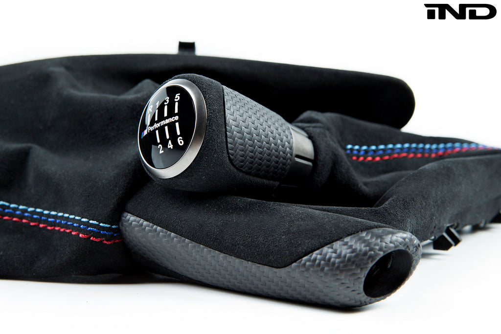 IND F8X M3 / M4 Matte Carbon + Alcantara Shift Boot Set - Straight Stitch