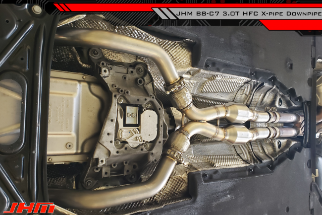 Exhaust - COMPLETE - High-Flow Cat Downpipes with X-Pipe and Integrated Baffle System (JHM Combo) for the B8 S4-S5 Q5-SQ5 C7 A6-A7 3.0T w/ 2.5" CB Connection