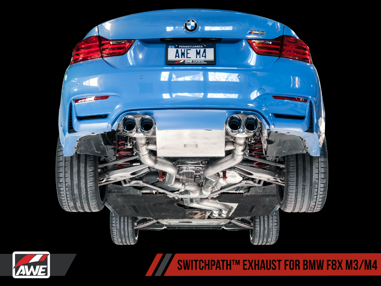 AWE Non Resonated SwitchPath™ Exhaust for BMW F8X M3 / M4 -- Chrome Silver Tips (90mm) - 0