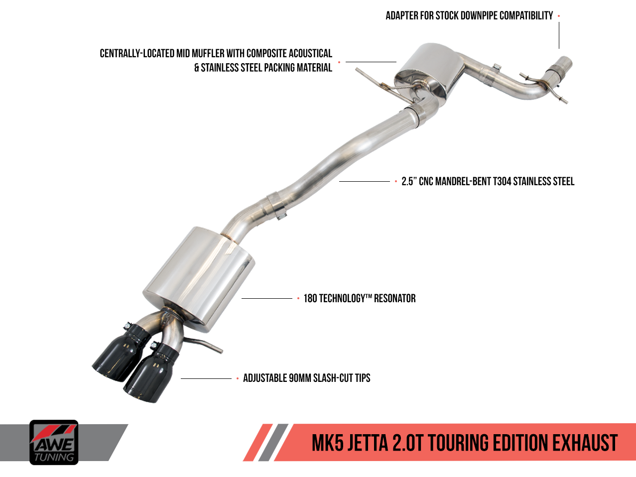 AWE Touring Edition Exhaust for MK5 Jetta 2.0T - GLI - Diamond Black Tips