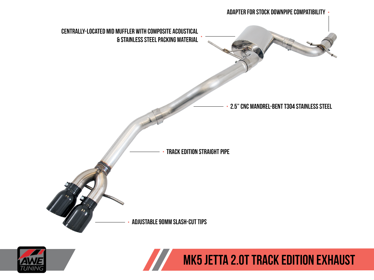 AWE Track Edition Exhaust for MK5 Jetta 2.0T - GLI - Diamond Black Tips