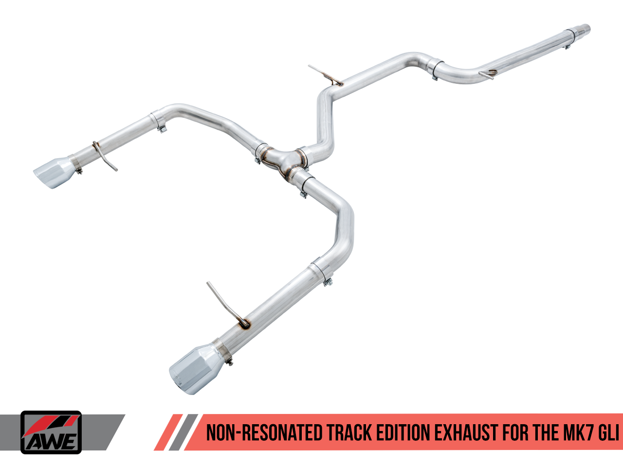 AWE Track Edition Exhaust - Non-Resonated - for MK7 Jetta GLI w/ Stock Downpipe - Chrome Silver Tips