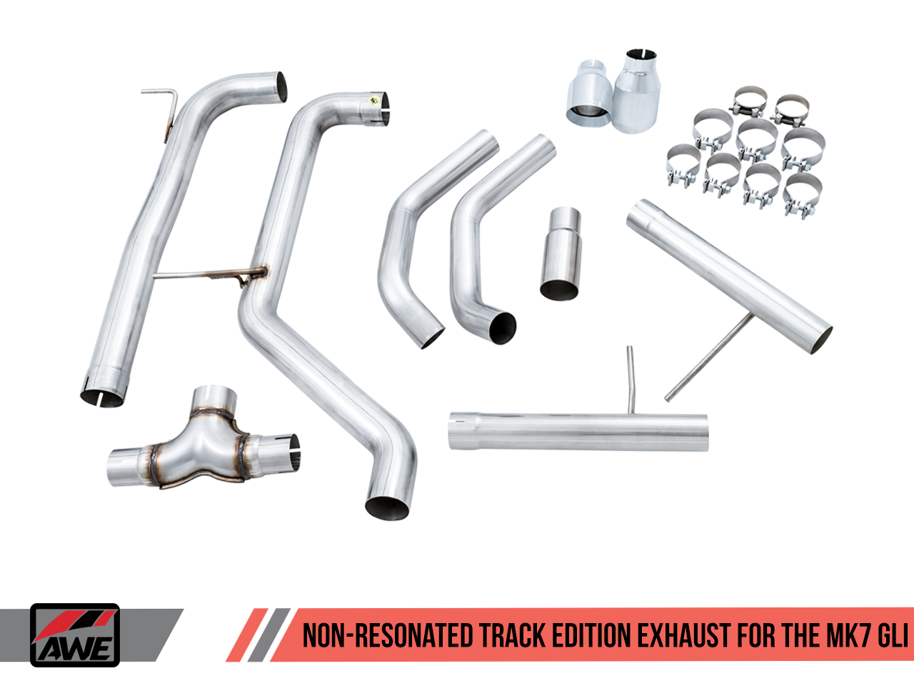 AWE Track Edition Exhaust - Non-Resonated - for MK7 Jetta GLI w/ Stock Downpipe - Chrome Silver Tips