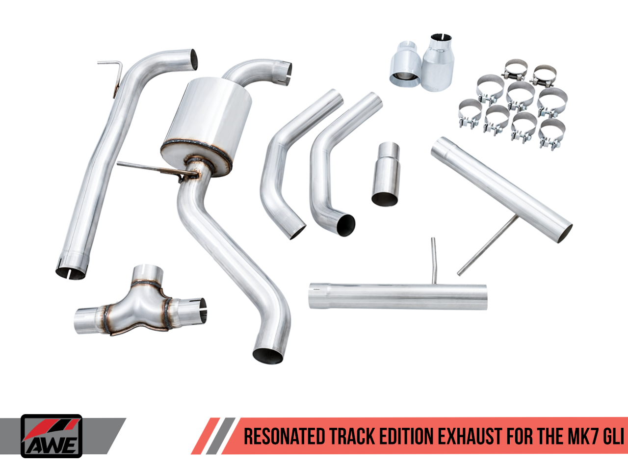 AWE Track Edition Exhaust - Resonated - for MK7 Jetta GLI w/ High Flow Downpipe (not included) - Chrome Silver Tips