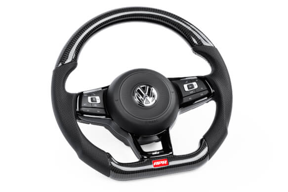 APR STEERING WHEEL - CARBON FIBER & PERFORATED LEATHER - MK7 GOLF R SILVER (FOR USE WITH PADDLES)