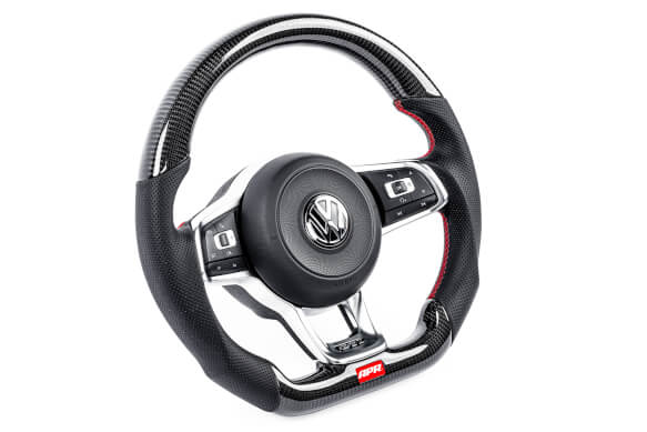 APR STEERING WHEEL - CARBON FIBER & PERFORATED LEATHER - MK7 GTI/GLI RED (FOR USE WITHOUT PADDLES)