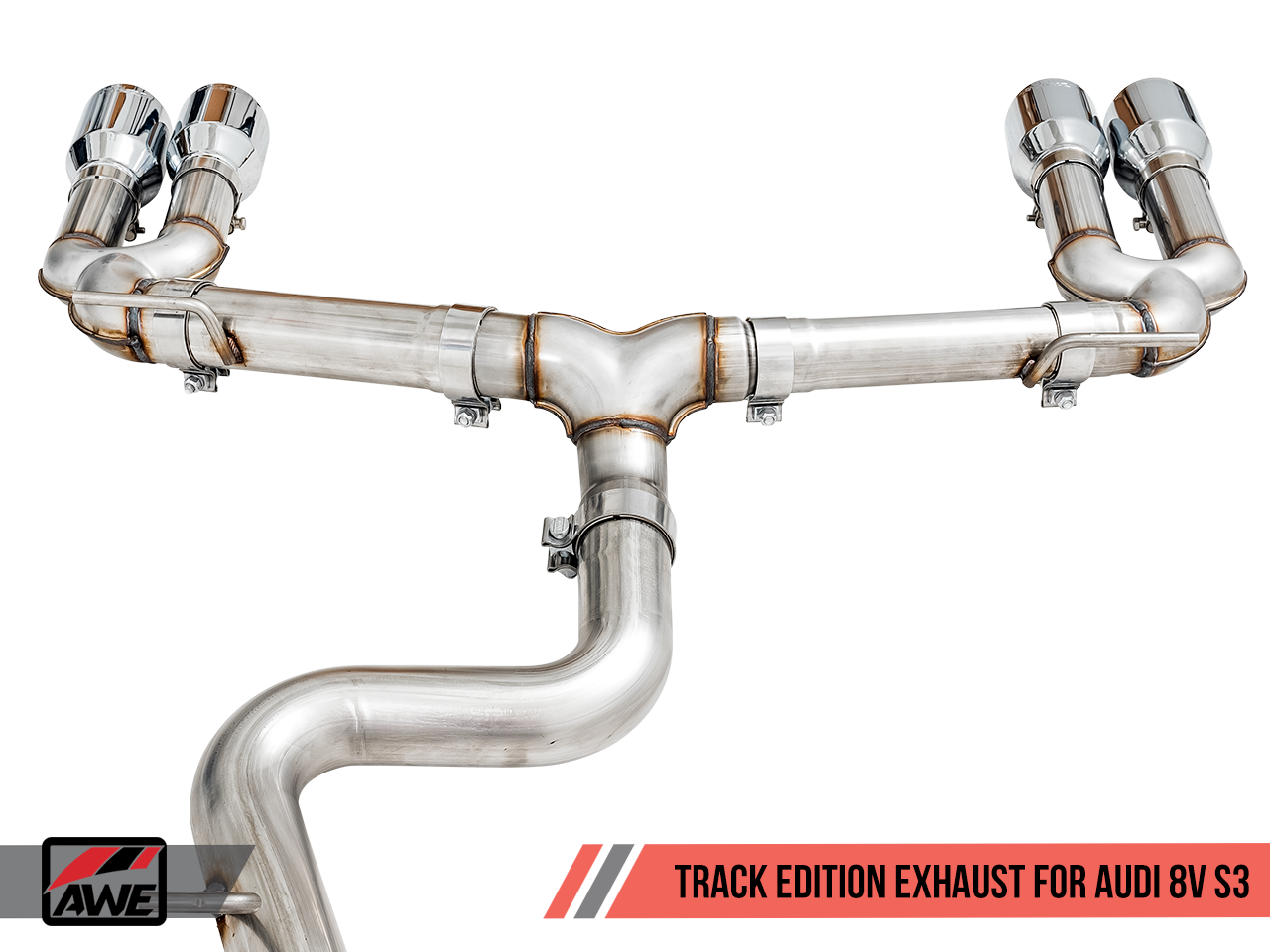 AWE Track Edition Exhaust for Audi 8V S3 - Chrome Silver Tips, 102mm