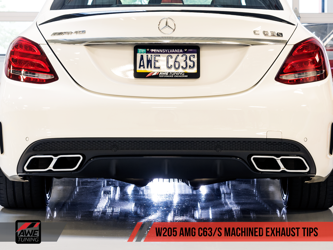 AWE Machined Exhaust Tips for Mercedes-Benz AMG C63 - Chrome Silver