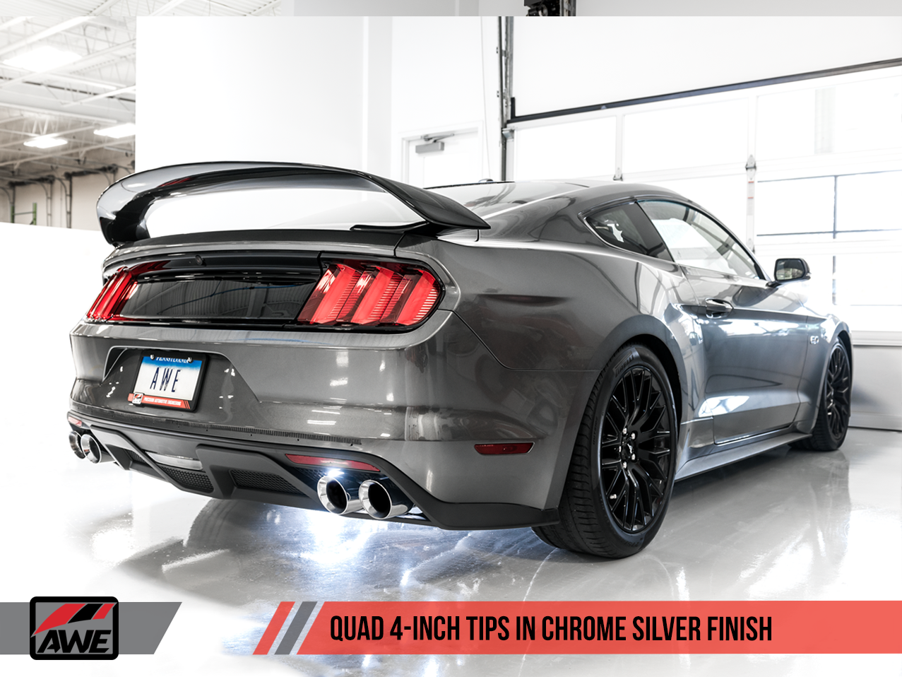 AWE Touring Edition Cat-back Exhaust for 15-17 S550 Mustang GT - Quad Outlet - Chrome Silver Tips (GT350 Valance) - 0