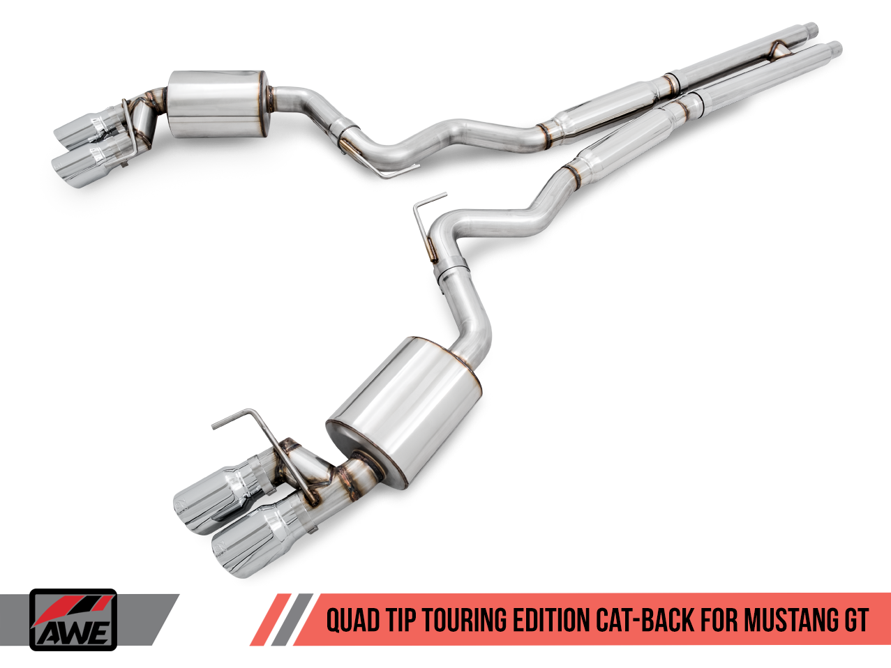 AWE Touring Edition Cat-back Exhaust for 15-17 S550 Mustang GT - Quad Outlet - Chrome Silver Tips (MPC Valance)