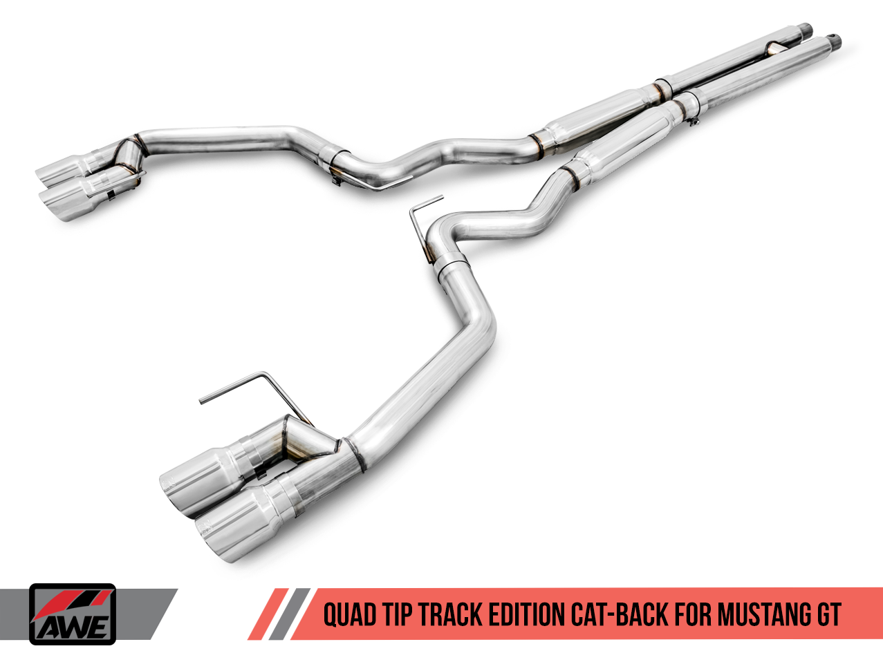 AWE Track Edition Cat-back Exhaust for 15-17 S550 Mustang GT - Quad Outlet - Chrome Silver Tips (MPC Valance)