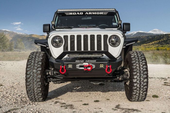 Road Armor 18-20 Jeep Wrangler JL Stealth Front Winch Bumper w/Bar Guard Mid Width - Tex Blk