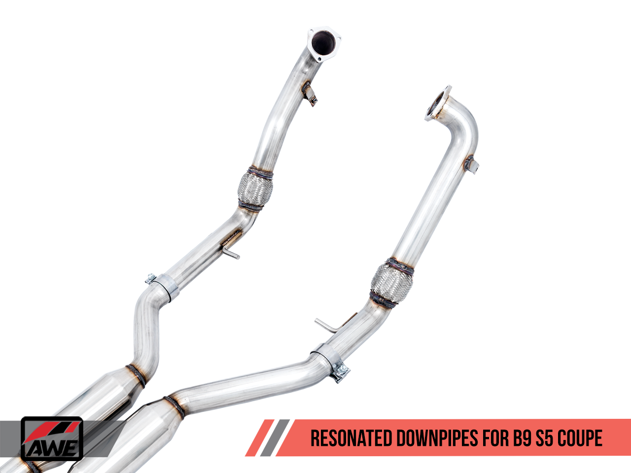 AWE Track Edition Exhaust for B9 S5 Sportback - Resonated for Performance Catalyst - Chrome Silver 90mm Tips